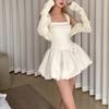 Белое платье на подтяжках для женщин, летний темперамент, сексуальное, облегающее талию, узкая пышная юбка принцессы, маленькая юбка