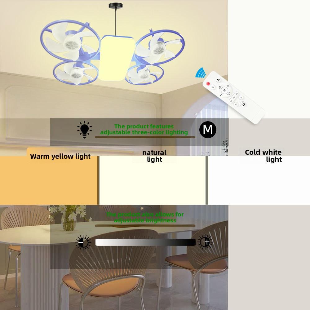 New Drone Ceiling Fan Light with E27 Screw Base, Integrated Fan & Lamp for Bedroom Dining, Small Remote High Airflow