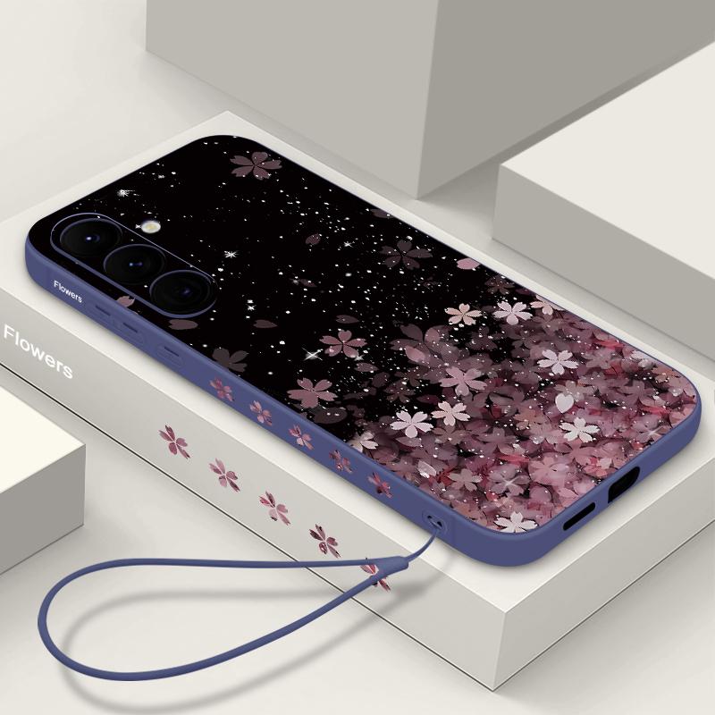 Чехол с узором вишневого цвета для Samsung Galaxy S25 S24 S22 Ultra Plus S23 S21 S20 Fe A55 A54 A52 A35 A15 5g Lanyard Tpu Soft Slim Case Cover