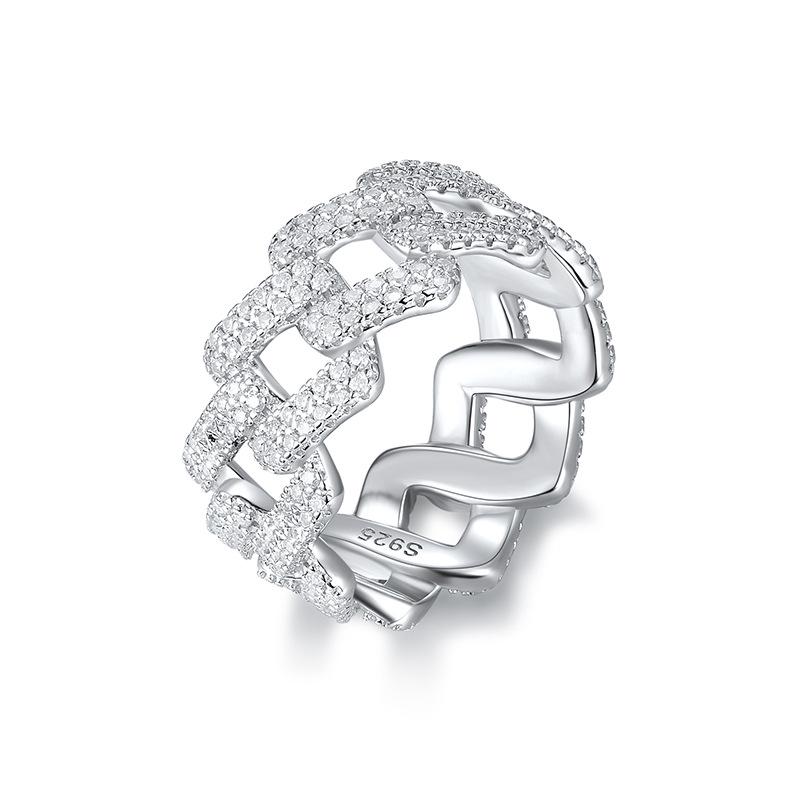 Серебряное кольцо S925 с муассанитом, геометрическое, в стиле хип-хоп, с инкрустацией стразами