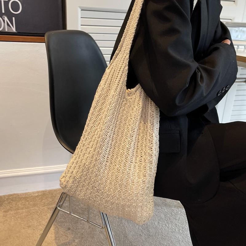 Пляжные сумки Женская сумка через плечо Вязаная крючком сумка Дизайнерская вязаная сумка-шоппер с полой ручкой сверху