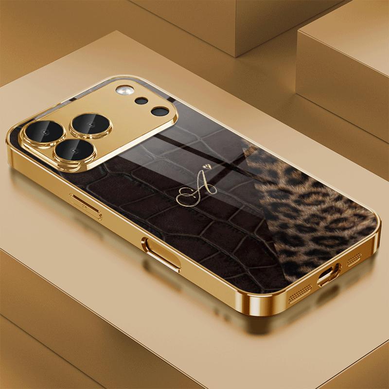 Роскошный чехол для телефона iPhone 17 16 15 14 13 12 11 Pro Max XS XR 7 8 Plus 16E, с комбинацией крокодила и леопарда, с золотой буквой A