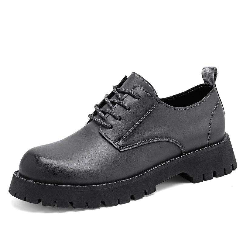 Spring and Summer Men's Thick-Soled British Style Big Head Leather Shoes Men's Low-Top Business Casual All-Match Increased by Work Shoes