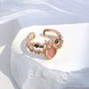 Women Open Ring Adjustable Pink Rhinestone Flower Fruit Heart Shape Hollow Out Polished Party Dating Knuckle Ring Finger Jewelry