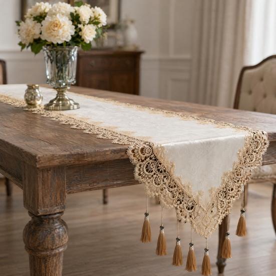 Lace Table Runner with Tassels, Vintage Lace Dining Table Runner, Coffee Table Runners, Waterproof Oil-Proof Exquisite Table Runner for Dining