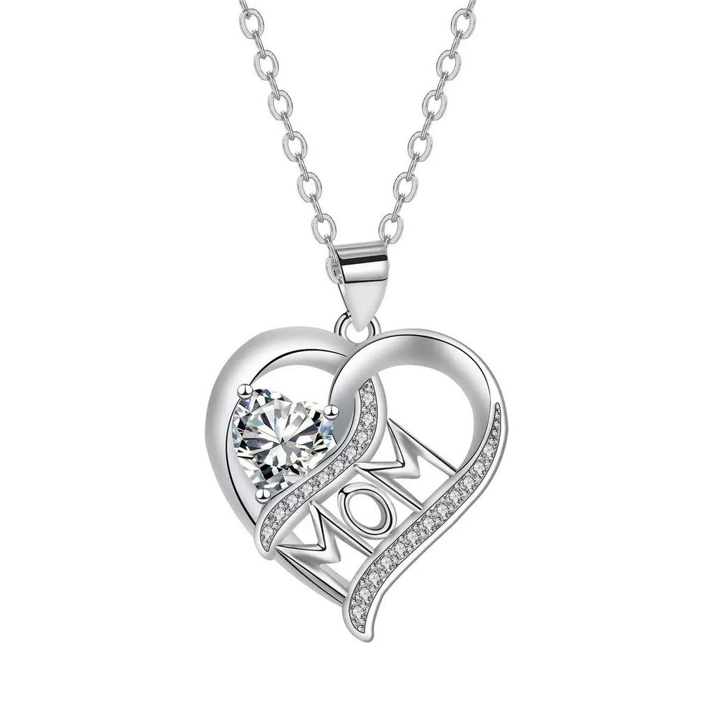 Ожерелье MOM в форме сердца с бриллиантовой подвеской Подарок на День матери