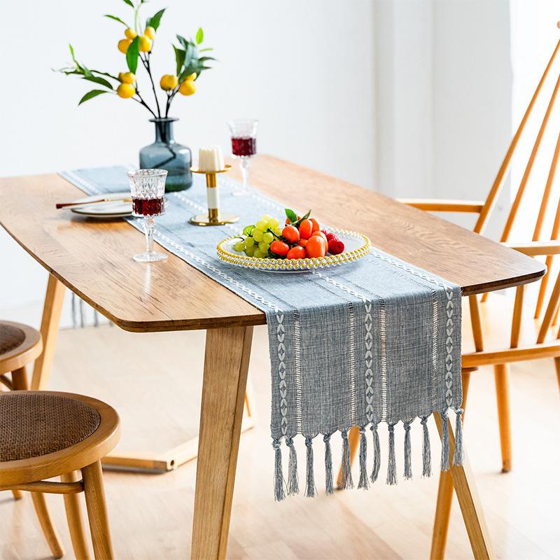 Ретро-скатерть Элегантная ручная хлопковая льняная дорожка для обеденного стола с кисточками для свадебного дома