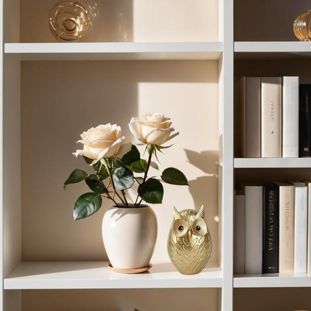 Gold Owl Statue Decor Home Decor for Bookshelf TV Stand Mantel Bedroom Living Room Office, Small Owl Figurines Animal Sculptures Gift for Birds Lovers