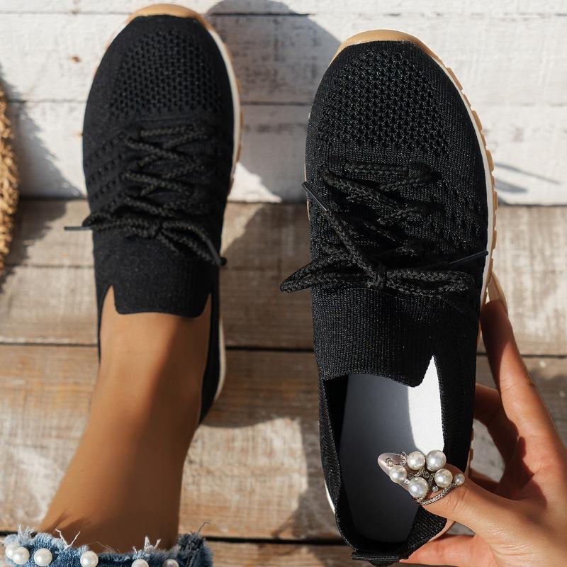 Fashion Brown Knit Breathable Sneakers Shoes Women  New Soft Sole Platform Flats Woman Plus Size 43 Non Slip Casual Shoes