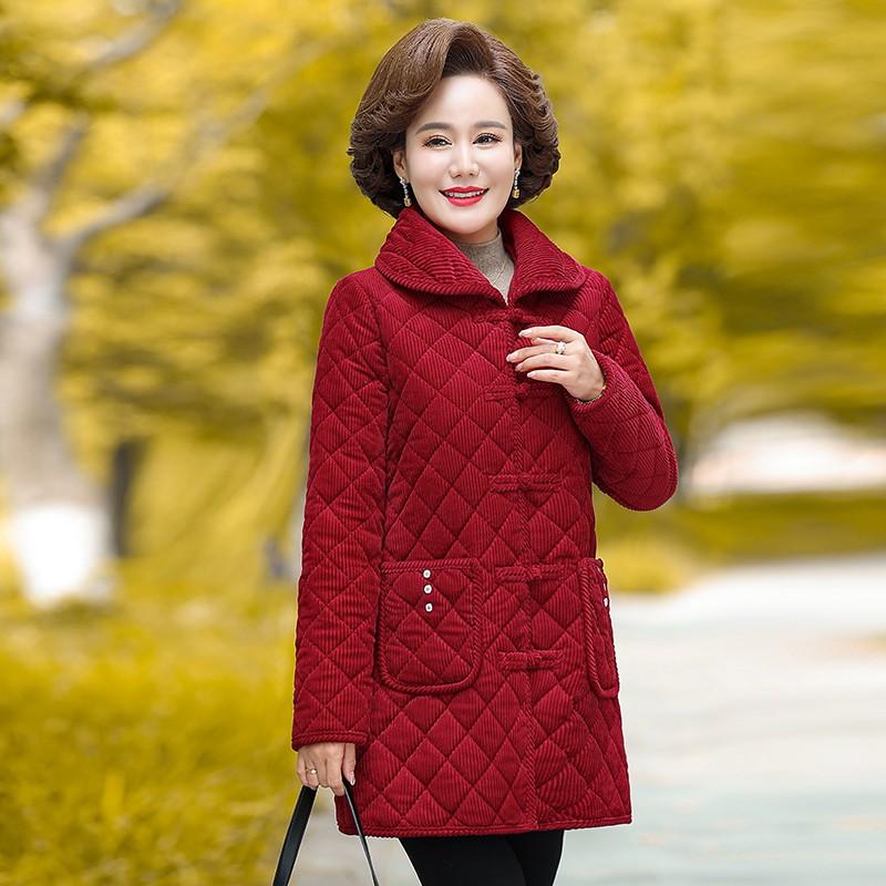 Куртка для женщин среднего возраста, зимняя флисовая толстая вельветовая верхняя одежда, женское пальто с хлопковой подкладкой, базовое женское пальто