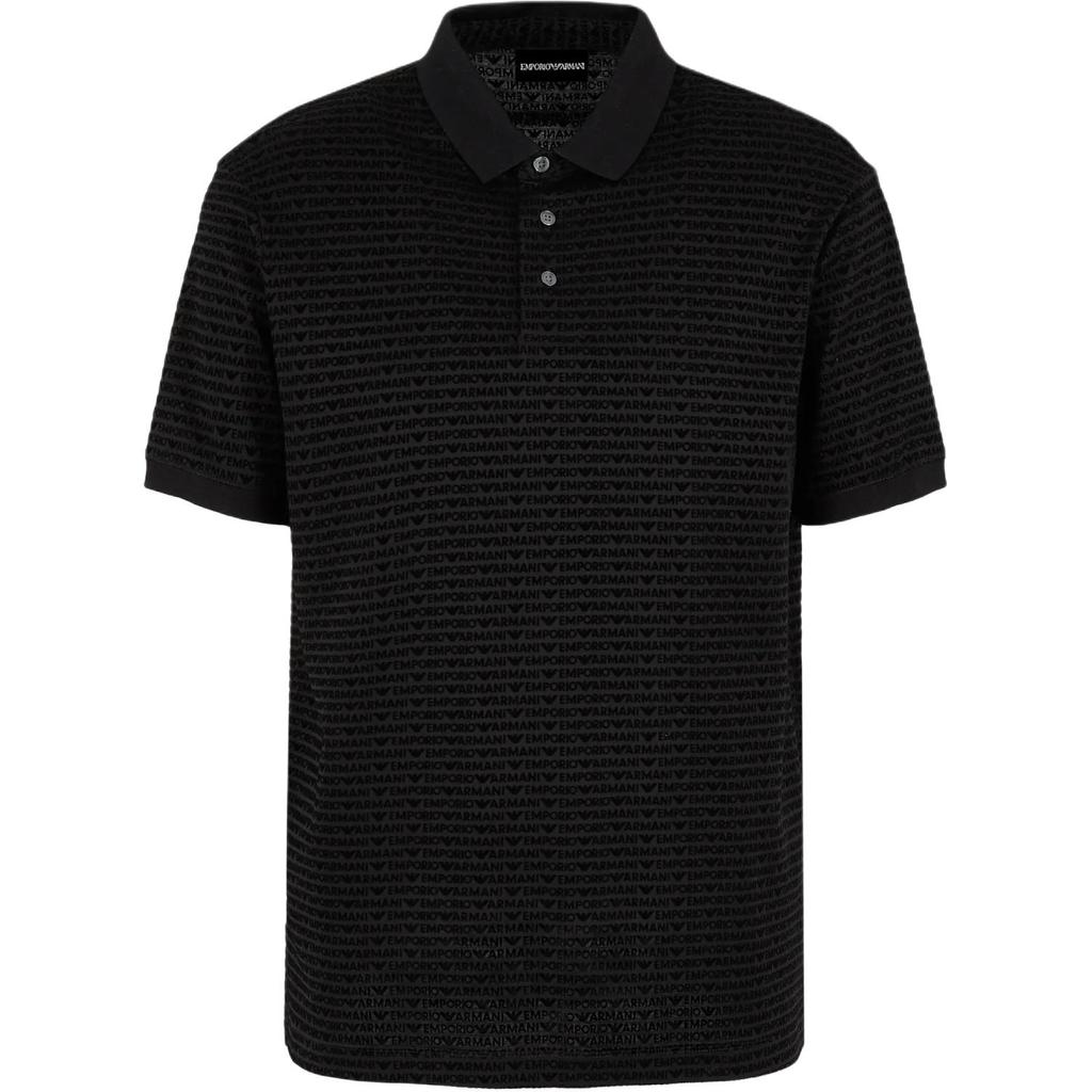 Emporio Armani FW24 Логотип Вельветовая Поло с Коротким Рукавом Мужские Топы Черный 6D1F79-1JOSZ-0999