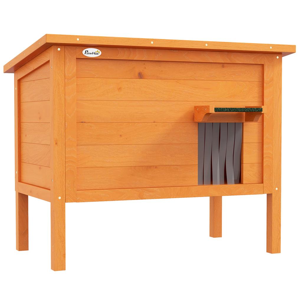 Feral Cat House, Wooden Insulated with Removable Floor, Water-Resistant Openable Roof - Orange