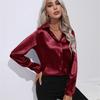 Women's Spring Autumn Top Solid Long Sleeve Lapel Blouse Loose Casual Ladies Office Satin Shirts
