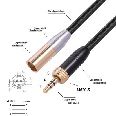 Адаптер сбалансированного кабеля 3,5 мм на Mini XLR, позолоченный 1/8-дюймовый мини-джек Aux на XLR-папа, моно аудиокабель для сотового телефона