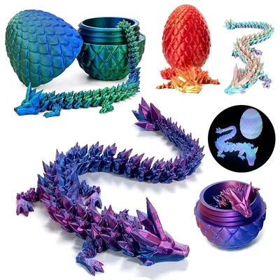 Напечатанное на 3D-принтере яйцо дракона с полностью подвижной моделью дракона, подвижное вращающееся сочлененное настольное украшение, детская игрушка