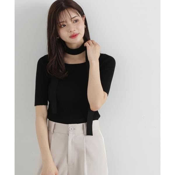 Proportion Body Dressing Ribbed Knit Sweater with Gray Women's Choker,