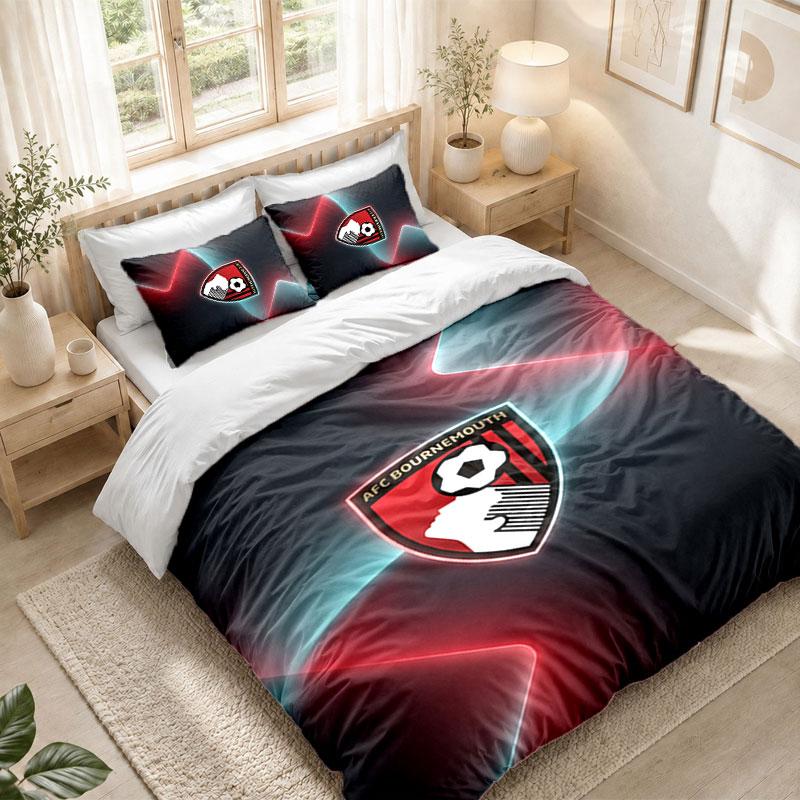 Bedding Set 1 Duvet Cover 2 Pillowcases Bournemouth Football Print Bedroom Home Decoration