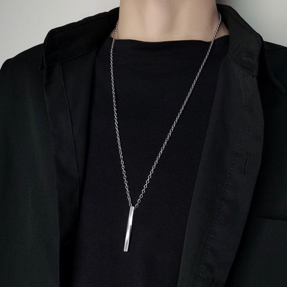 Men Women Personality Alloy Vertical Bar Straight Necklace Pendant Necklaces Chain Jewelry
