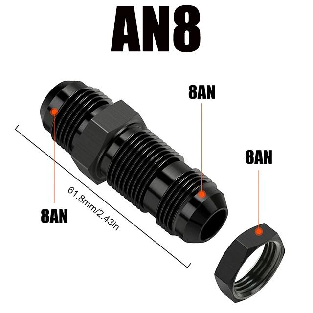 0-Degree AN6 AN8 AN10 AN4 Aluminum Alloy Radiator Oil Cooler Pipe through Wall Extension Joint Straight Nut Connector for Modifi