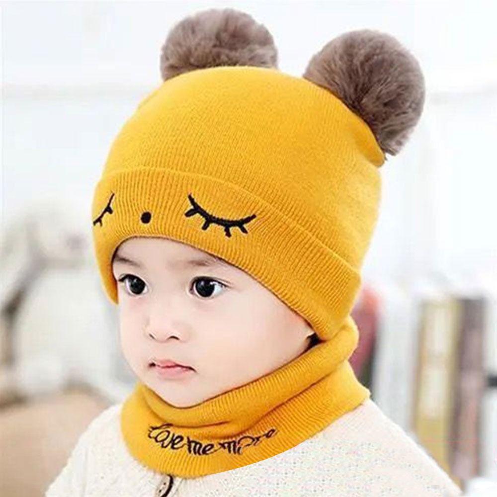 Warm Baby Beanie Cap Windproof Hat Scarf Set Winter Kids Knitted Hat Toddler