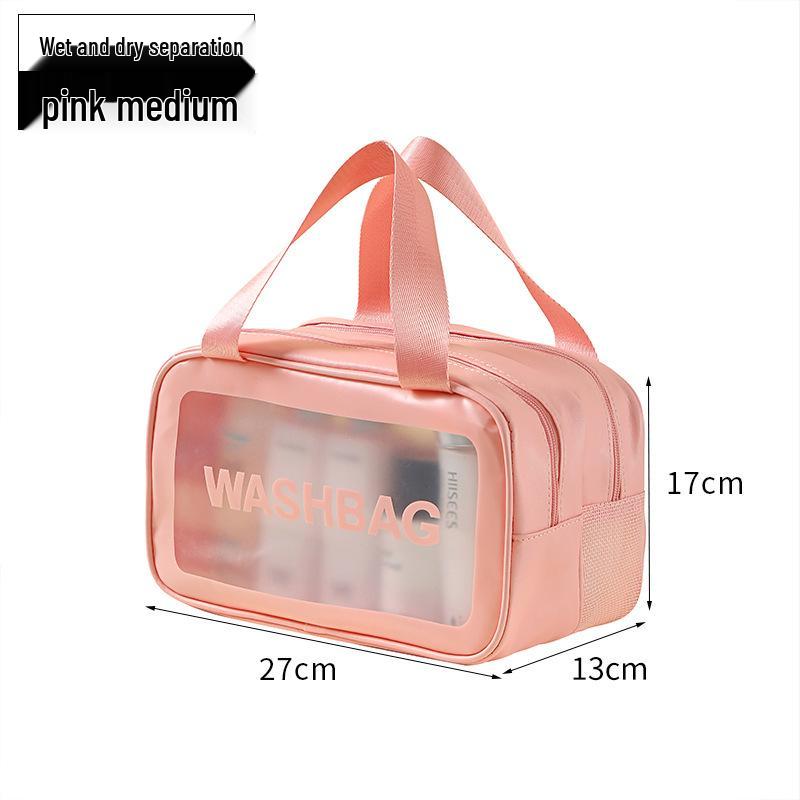 Women's Waterproof Large-Capacity Travel Makeup Bag with Wet/Dry Separation and Transparent Swim Compartment