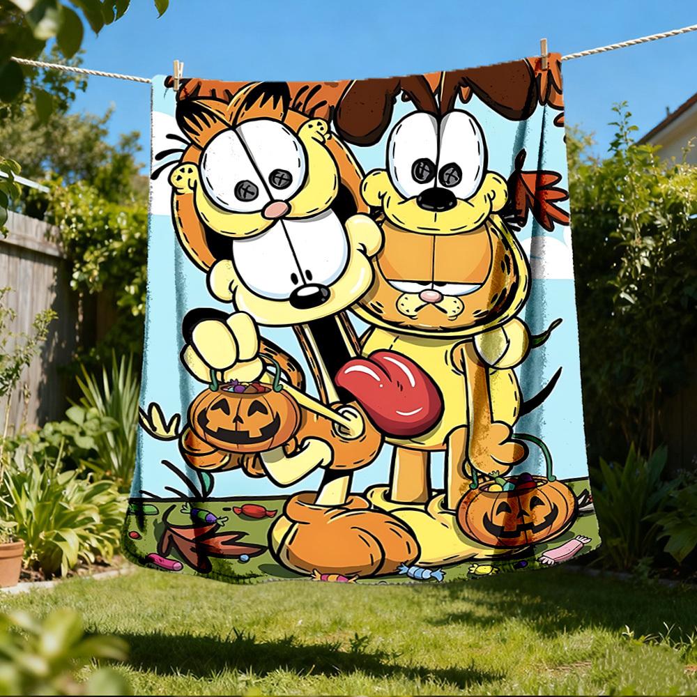 1pc Garfield Outdoor Flannel Blanket, Lightweight Warm Cozy for Travel Camping Office Soft Polyester Fabric