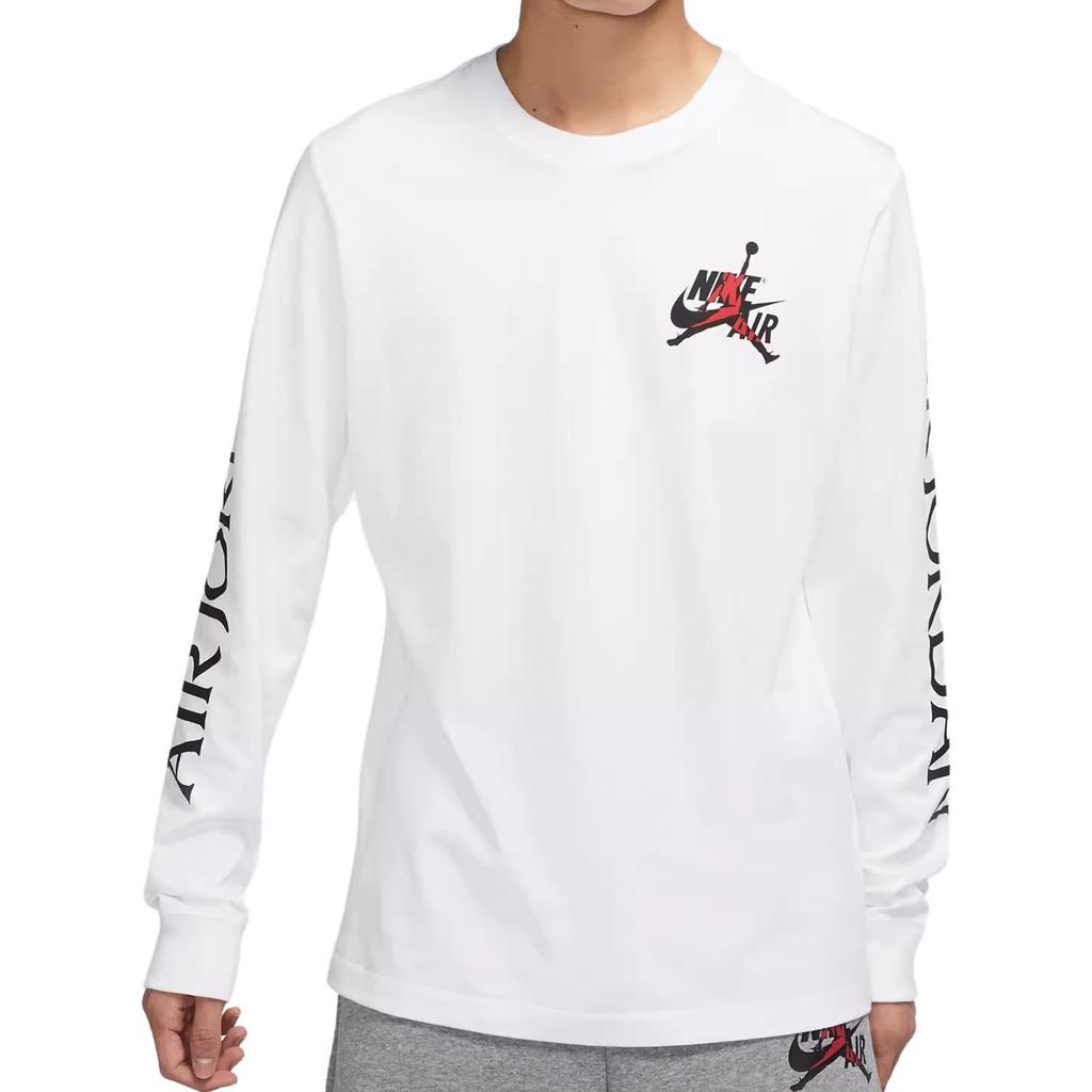 Men's Air Jordan Logo Printing Round Neck Long Sleeves White T-Shirt DN1447-100