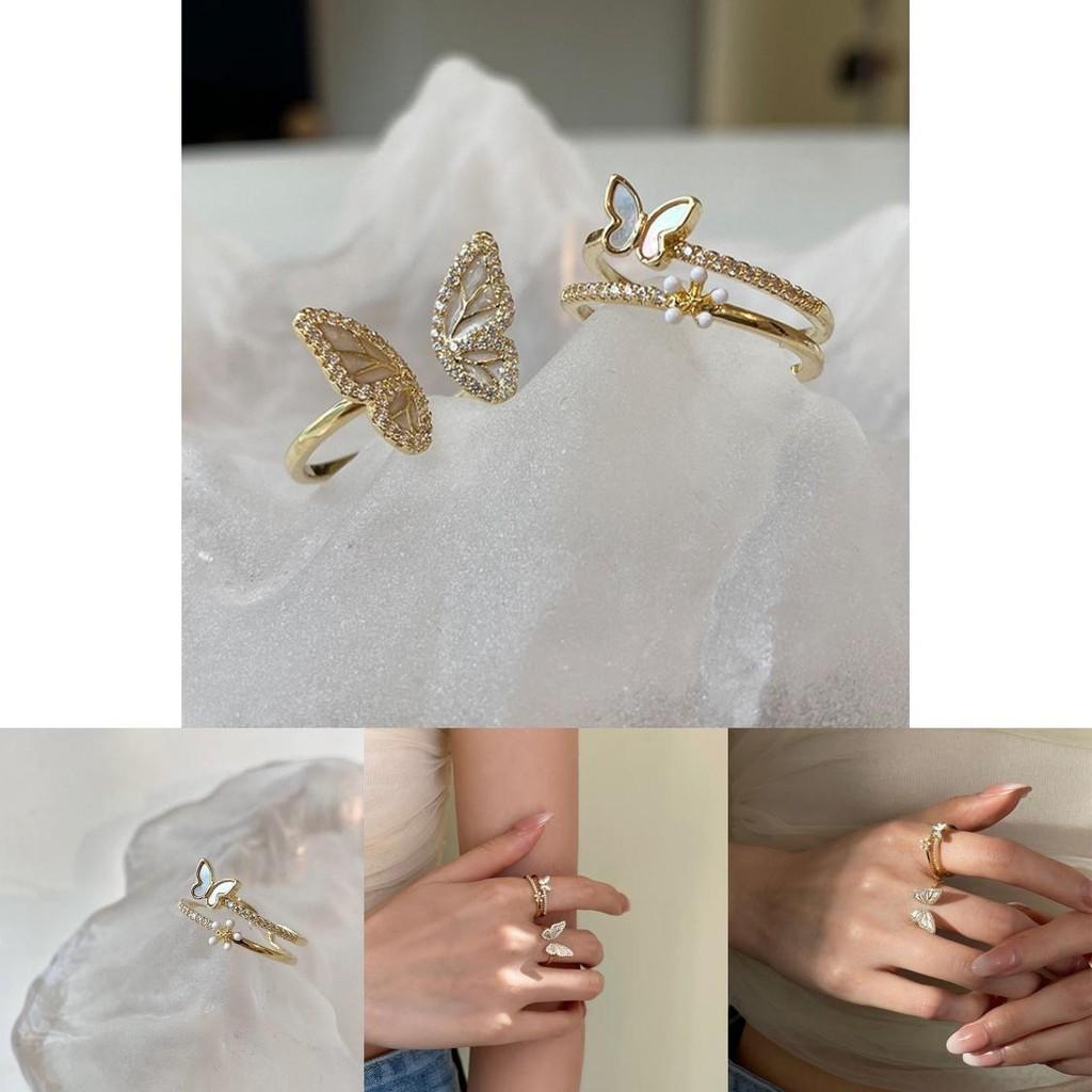 Exquisite White Mother Of Pearl Butterfly Ring For Women Elegant Geometric Design