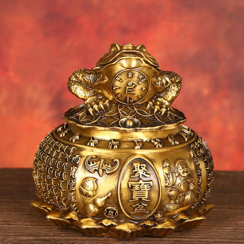Treasure Bowl Ornament Pure Copper Three-Legged Home Office Shop Desktop Decoration Golden Toad Money Bo