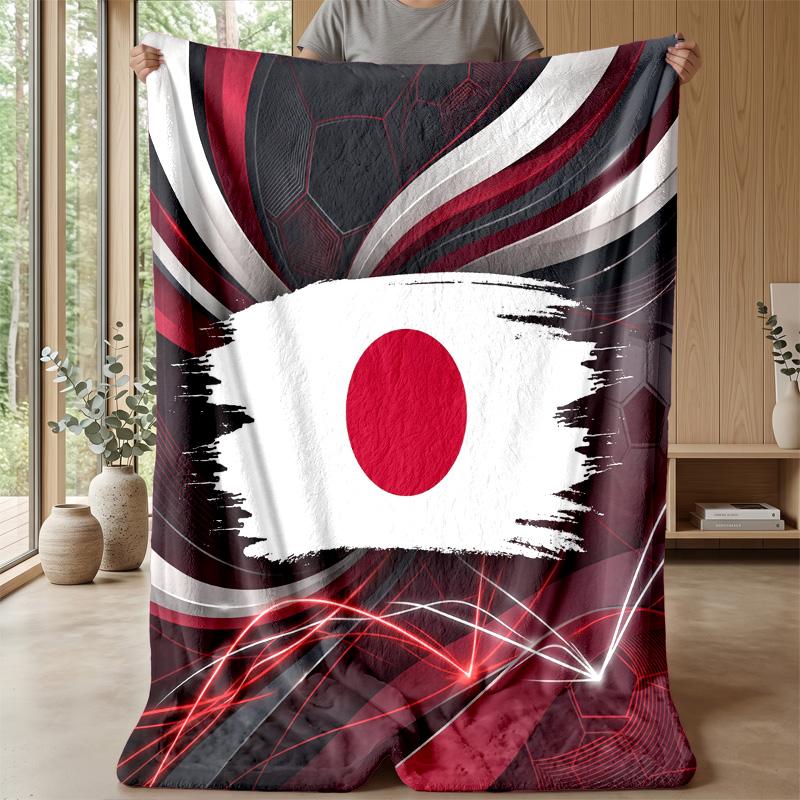 Japan Football Printed Flannel Blanket Skin Friendly Warm Decorative Throw for Indoor Couch Bed Daily Use