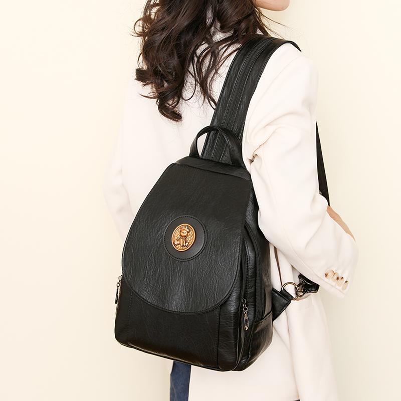 PU Backpack Women's Solid Color Large Capacity Travel Backpack