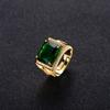 Vintage Square Emerald Ring for Men Gold Plated Open Adjustable Ethnic Statement Jewelry