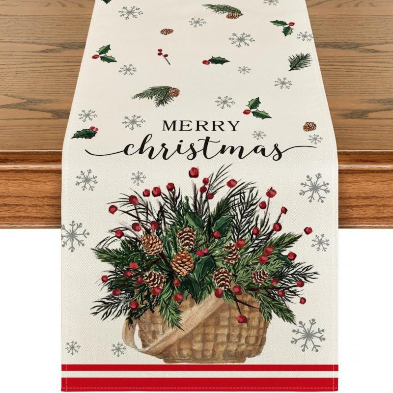 Праздничная скатерть-дорожка 'Снеговик' на рождественскую елку для дома, кухни, столовой, скатерть для украшения вечеринки