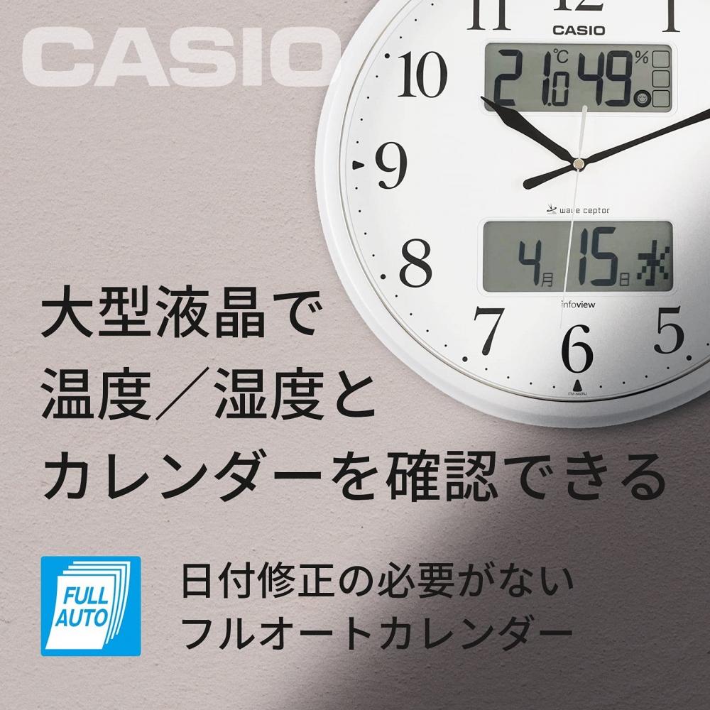 Casio Настенные часы с радиоприемником, аналоговым волновым рецептором, всегда включены, температура и влажность окружающей среды, дисплей календаря, серебристый ITM-660NJ-8JF 35x35x5.4 см
