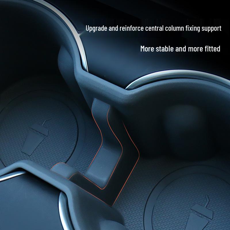 Tesla Model Y/3 Refreshed Center Console Cup Holder Silicone Cover & Coaster Accessory.