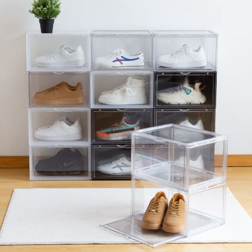 Hachibanya Clear Shoe Box, Transparent Sneaker Box, Sneaker Storage Box, Shoe Case, Shoe Box, Shelf Storage Case (Set of 2 Clear)