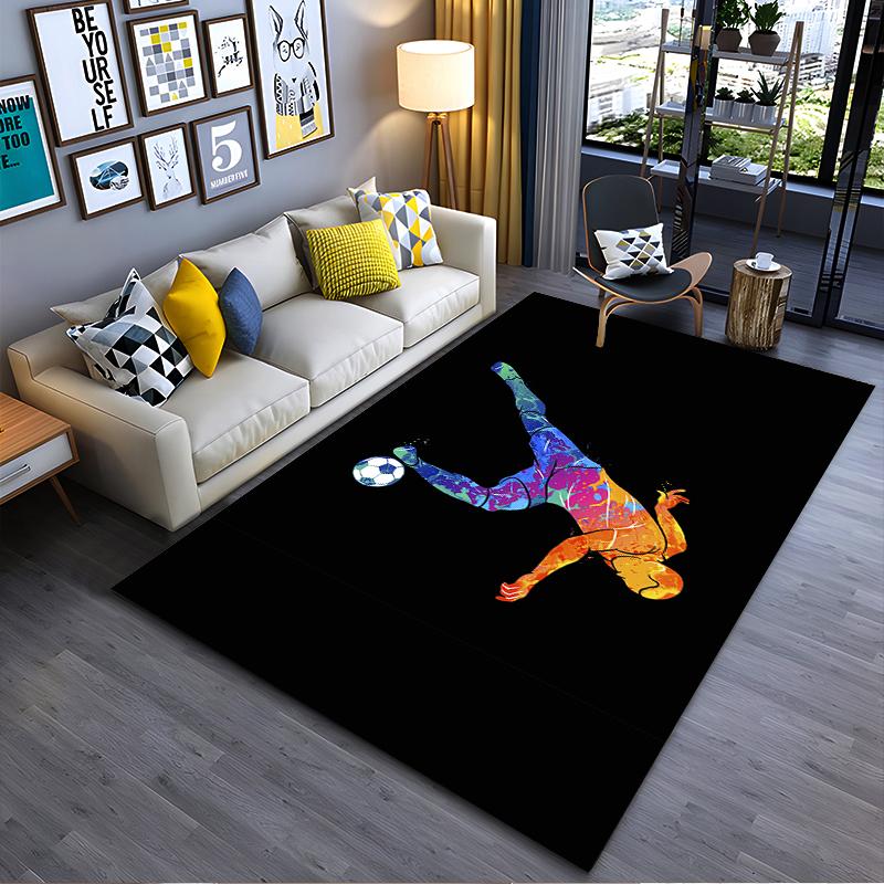 Colorful Soccer Player Illustration Rug Non-slip rug suitable for living room and bedroom sofas.