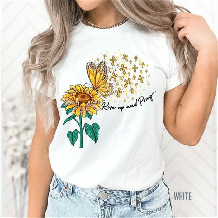 Летний топ с круглым вырезом и принтом, модные повседневные милые женские футболки из чистого хлопка с короткими рукавами