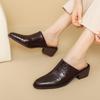 Fashion 2025 New Summer Women Mules Shoes Genuine Leather Shoes for Women Cover Toe Chunky Heel Slippers Round Toe Black Women Sandals