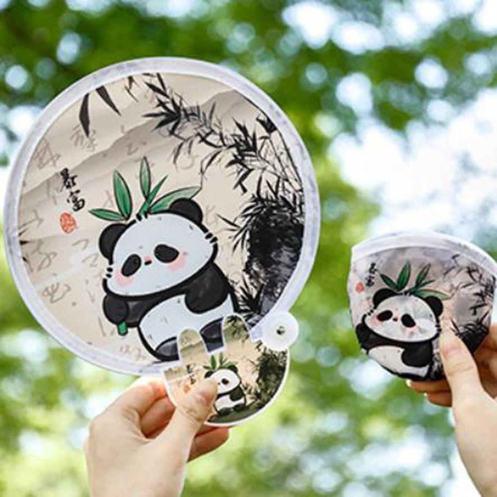 4Pcs Mini Round Pocket Fan Cartoon Reflective Panda Fan Creative Cool Fan for Summer