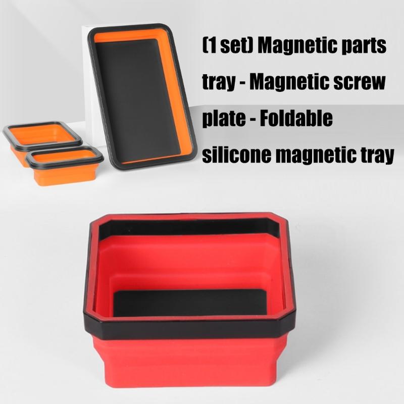 Складной магнитный лоток для винтов из цельного силикона, портативный держатель для инструментов, органайзеры для магнитных деталей для механиков