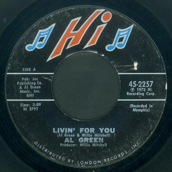 7-дюймовая пластинка AL GREEN Livin For You 452257 Hi Records 1973 US SoulFunk Б/у