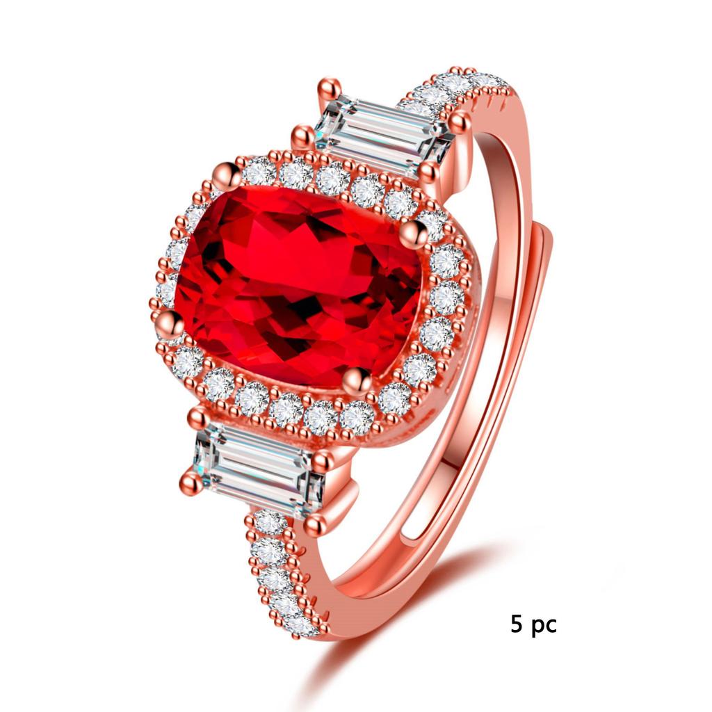 2025 Trend Red Open Diamond Ring Female Light Luxury Full Diamond Imitation Natural Ruby Ring Index Finger Ring