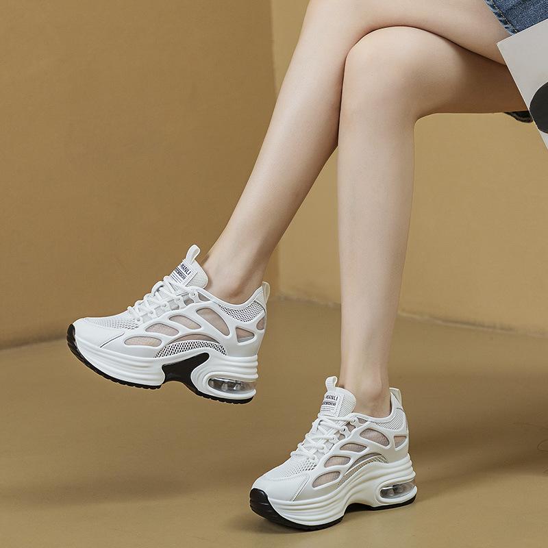 8 см Синтетическая сетка Натуральная кожа Скрытый каблук Женские сандалии Вулканизированная платформа Клин Летние Весенние Массивные кроссовки Досуг