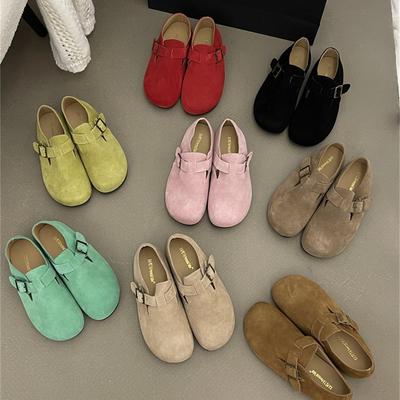 2025 осень и зима новая круглая голова матовая кожа повседневный ремень с пряжкой толстая подошва Boken ленивые женские туфли Doudou