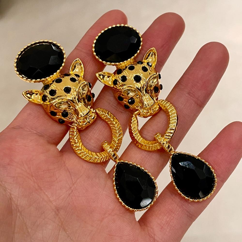 Crystal Vintage Earrings Women Ear Jewelry Rhinestone Stud Earrings Leopard Pendant Earrings  Gift