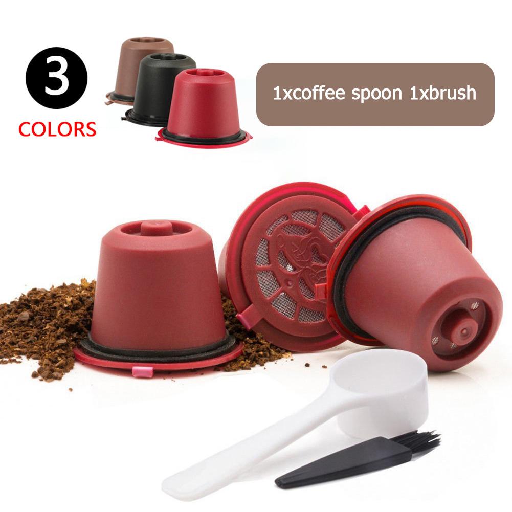 1/3Pcs Reusable Refillable for Nespresso Coffee Capsule With 1PC Plastic Spoon Filter Pod For Original Line Filters