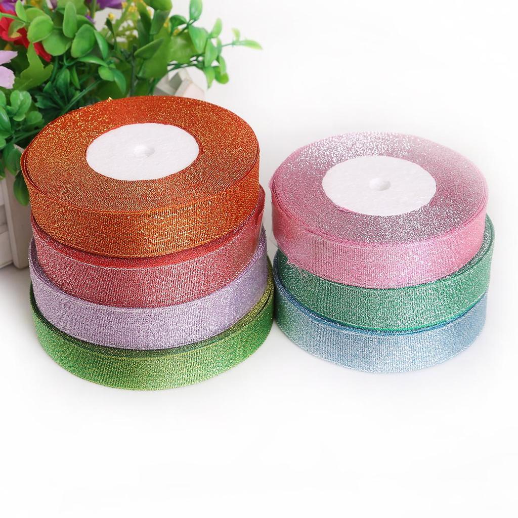 25 ярдов металлическая лента из органзы для украшения свадебной вечеринки, подарочная упаковка, рождественские ленты