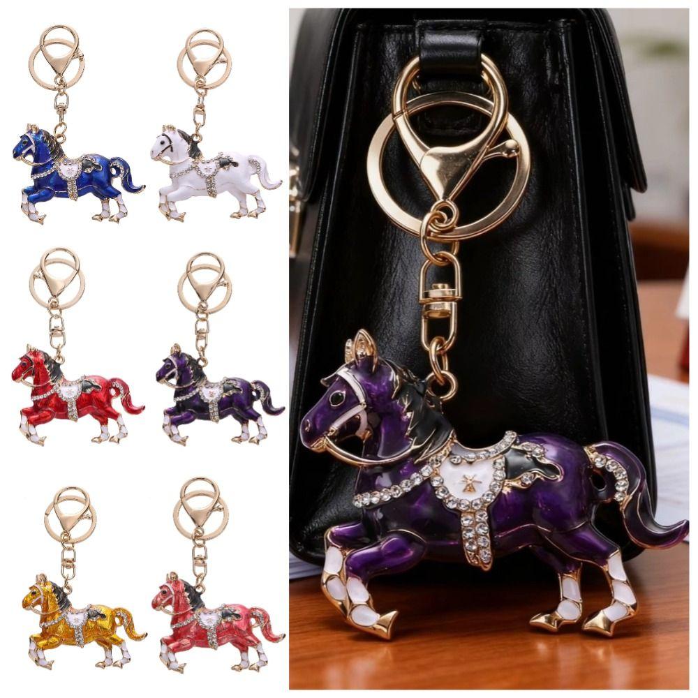 Sparkling Rhinestones Horse Keychain Colorful Backpack Pendant Car Key Chain  Backpack Decoration