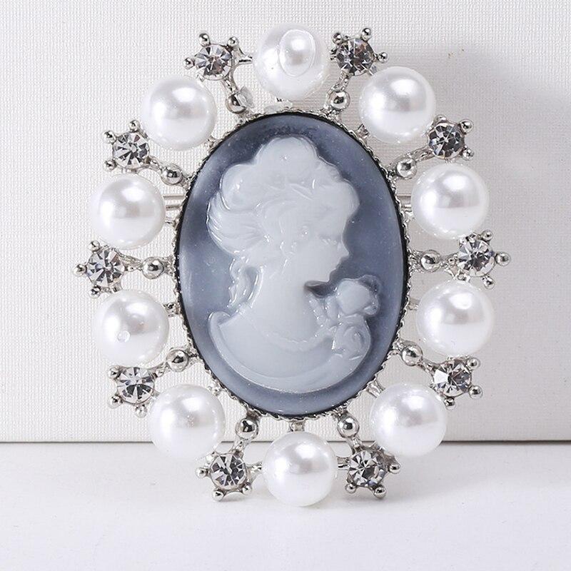 Blucome Vintage Beauty Head Brooch Pearl Pins for Women Coat Suit Bag Hijab Laple Pins New Year Gift